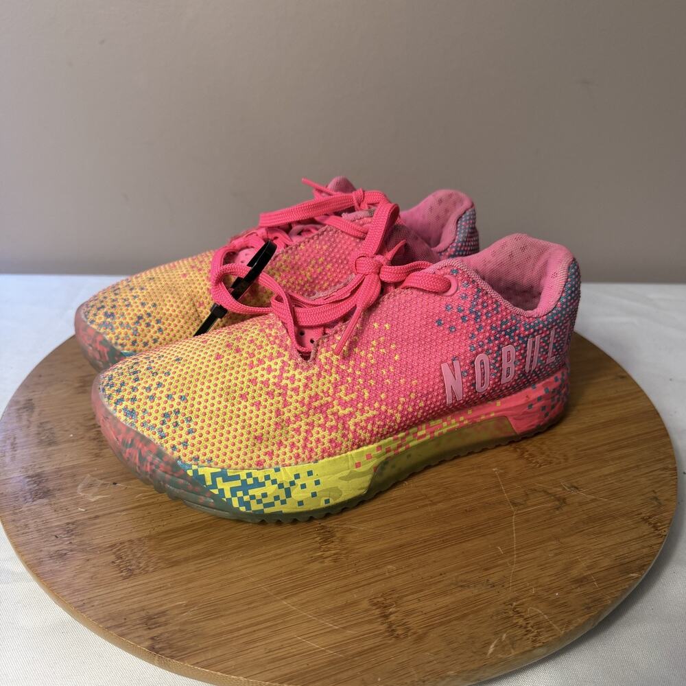 Nobull Shoes Neon Pink Glitch Trainers Super Fabric Workout Gym Women size 4